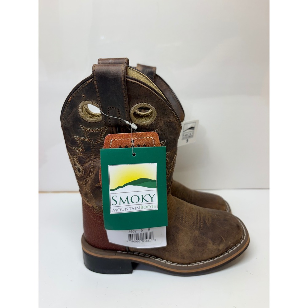 Smoky Mountain Kids Two Tone Brown Leather Square Toe Cowboy Boots 3662C Size 9R